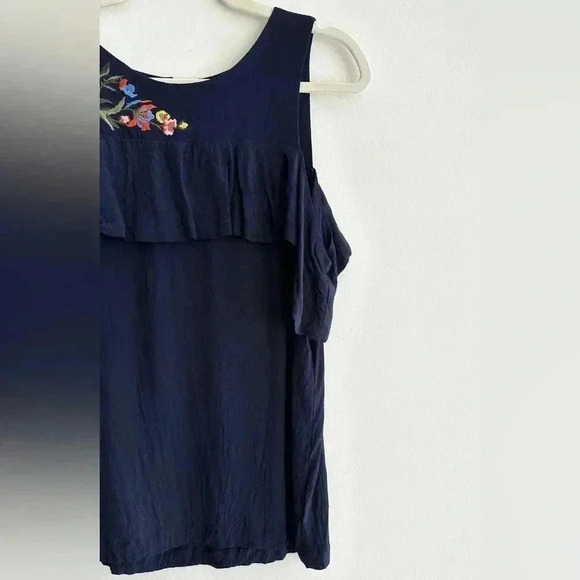 LOFT Cold Shoulder Ruffle Blouse, Floral Embroidered Top, Size Medium - Picture 5 of 16